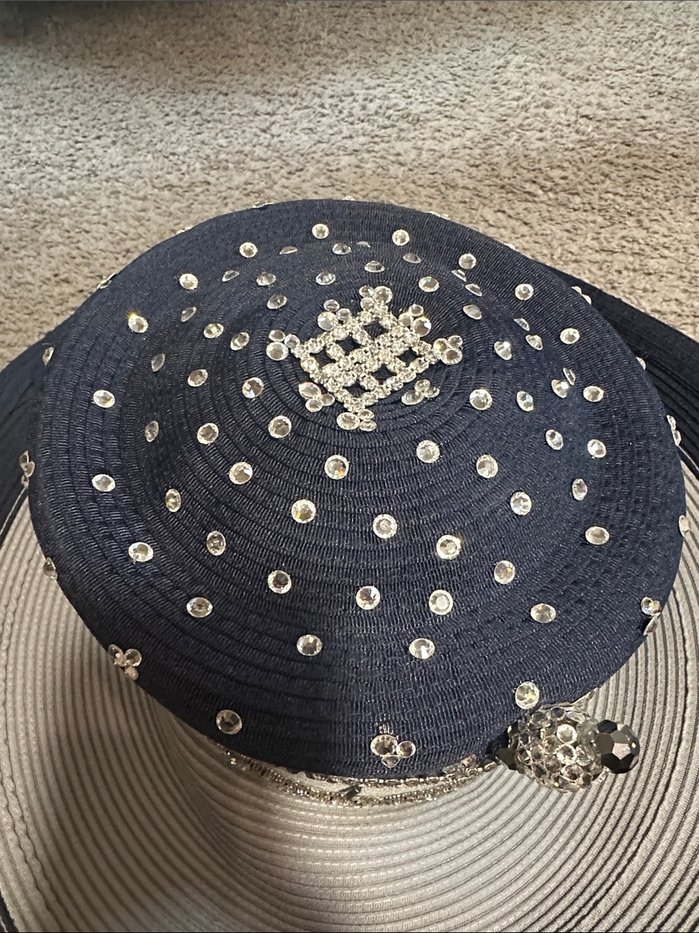 Embellished Two-Tone Navy and Silver Women's Hat - Picture 3 of 7